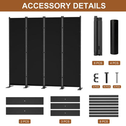 4 Panel Room Divider, 6FT Freestanding Folding Privacy Screen, Room Divider Panel 76.77" W X 75.6" H, Portable Partition Wall Dividers for Home Office Bedroom, Black