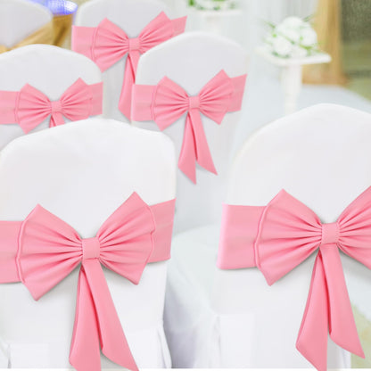 LOYIM 10 Pcs Spandex Chair Sashes for Wedding Elastic Chair Bows Sashes Universal Decorative for Party Baby Shower Ceremony Reception Banquet Decorations(Pink)