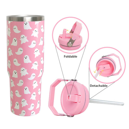 Aokoyi Halloween Ghosts 30oz Tumbler Gifts for Women Girls, Cute Spooky Stainless Steel Insulated Cup, Top Handle and Flip Straw Water Bottle Mug, Holiday Gifts