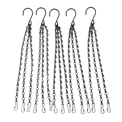 WINCSPACE Black Hanging Basket Chains 3 Leads Flower Plant Pot Replacement Chain with Hooks Hanger for Bird Feeders, Planters, Lanterns and Ornaments 5 Pack Choose Length (20inch)