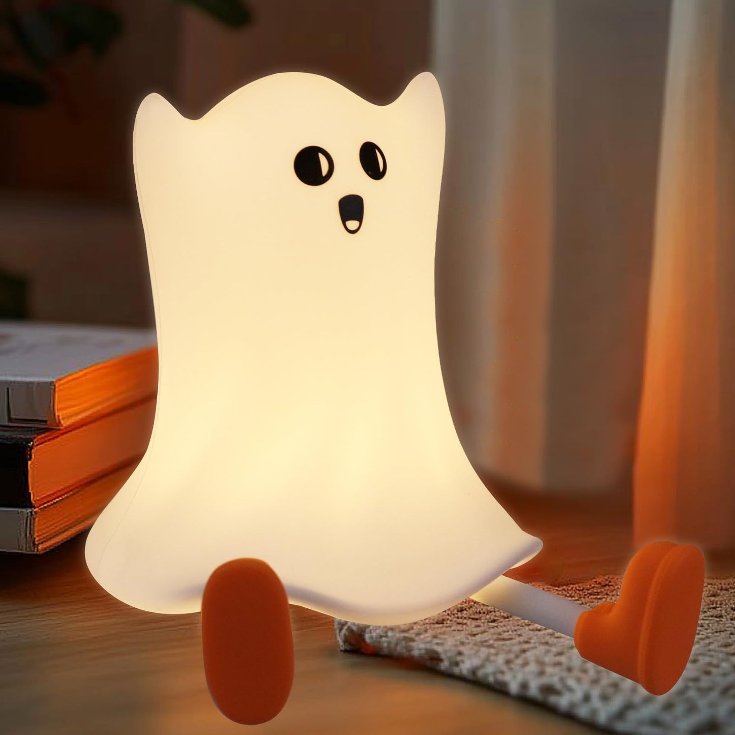 Gefaxi Ghost Night Light Silicone Cute Halloween Ghost Decor Night Light for Breastfeeding Squishy Ghost Nightlight Cordless Rechargeable Dimmable Touch Fun Bedside Light Lamp for Halloween Gifts