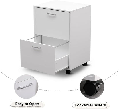 QDSSDECO 2 Drawer Mobile File Cabinet, Rolling Vertical Filing Cabinet fits A4, Legal Paper and Letter Paper for Home Office, White