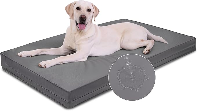 Vonabem Outdoor Waterproof Dog Bed Washable, Jumbo Large Crate Pad 54 inch, XXXL Cooling Wipeable Leather Pet Beds with Removable Cover Reversible, Foam Anti-Slip Kennel Pads 53"x36" Grey