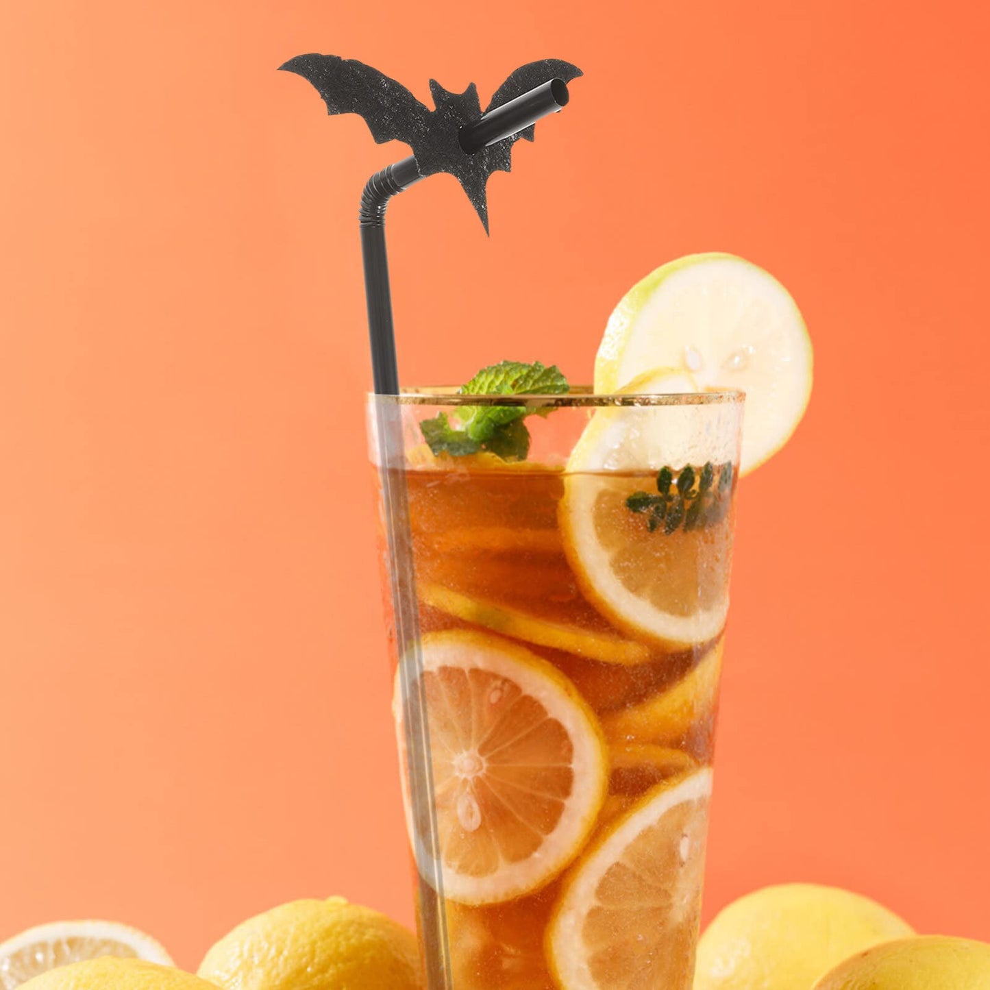 Amosfun 50 Sets Bat Straws Plastic Straws for Drinking Halloween Party Supplies