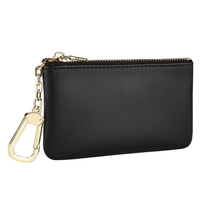 Mossruta Premium Genuine Full Grain Leather Mini Coin Purse Keychain Pouch Card Holder for Men Women (Black)