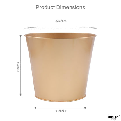 Hosley Set of 2 Gold Bucket/Pots with PVC Liner, 6.5" Dia x 6" H Ideal Gift for Floral Arrangements Wedding Home Office Party DIY Indoor Outdoor Garden Patio