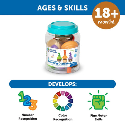 Learning Resources Counting Cupcakes - Number and Color Recognition Skills, Kitchen Play Food for Kids, Fine Motor Skills, Matching Toys, Homeschool, Birthday Gifts for Boys and Girls