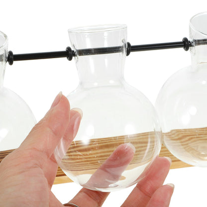 NIYANGLE Glass Propagation Station Set with 5 Small Glass Vases and Wooden Stand for Hydroponic Plant Terrariums, Tabletop Flower Vases for Home Décor and Indoor Gardening