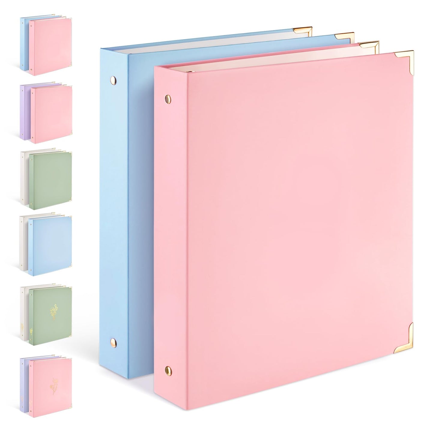 Sooez 2 Pack 3 Ring Binder with Metal Corners, Cute 1 Inch Binders Fits 175 Sheets of Paperwork, Three Ring Recipe Binder with Pocket for Women School Office Supplies, 8.5" x 11", Pink & Light Blue