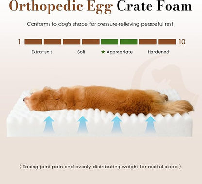 Dog Beds for Large Sized Dog, Orthopedic Pet Bed with Waterproof Lining, Soft Short Plush Surface & Egg Crate Foam, Machine Washable Pet Bed with Removable Cover & Anti Slip Bottom