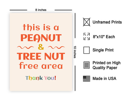 Poster Master Peanut and Tree Nut Free Area Poster - Food Allergy Awareness Print - Preppy Art - Educational Art - Gift for Teacher & Student - Decor for School or Classroom - 8x10 UNFRAMED Wall Art