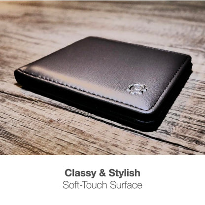 CardGear RFID Blocking Full Size Bifold Wallet with Self-Healing texture, 8 Slots, 1 Key Pocket, Cash Divider, and Large ID window, Come with Premium Gift Box (Vegan Leather, Dark Brown)