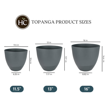 The HC Companies 13 Inch Topanga Decorative Round Planter - Lightweight Premium Resin Plant Pot with a Ceramic Look for Indoor Outdoor Use, Slate Blue Swoop