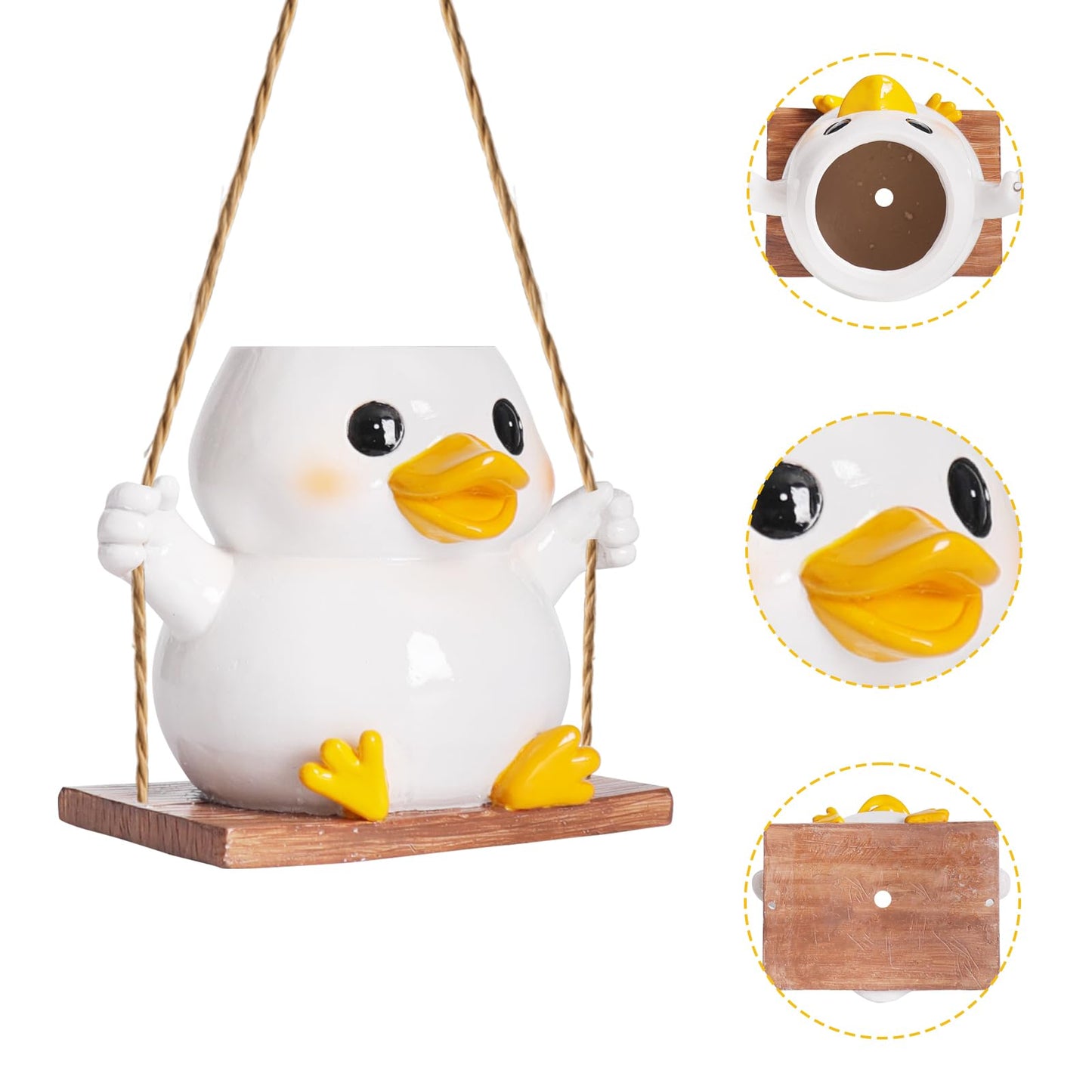 NINIPAPA Hanging Duck Planter for Indoor Plants Cute Resin Succulent Pots with Drainage Hole, Swing Duck Hanger Plant Pot Gifts on Mother's Day Birthday Christmas