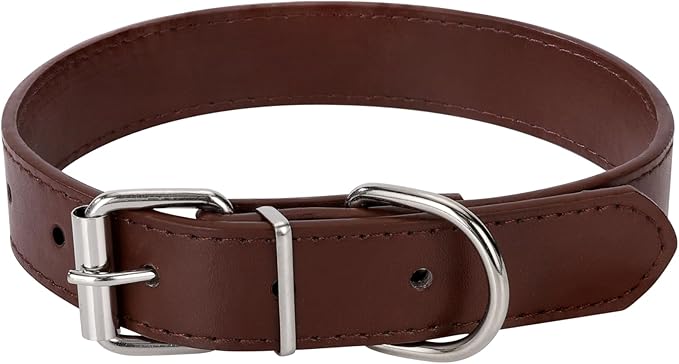 Brown Soft Leather Dog Collar for Small,Medium, Large Dog, Comfortable and Adjustable (Wide: 0.55'' for Dog's Neck: 9''~12'', Brown, S)