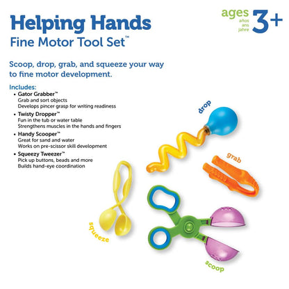 Learning Resources Helping Hands Fine Motor Tool Set Toy - Sensory Bin Sand Toys, Montessori, Plastic Tweezers, Therapy Games For Toddler, Homeschool Preschool Supplies