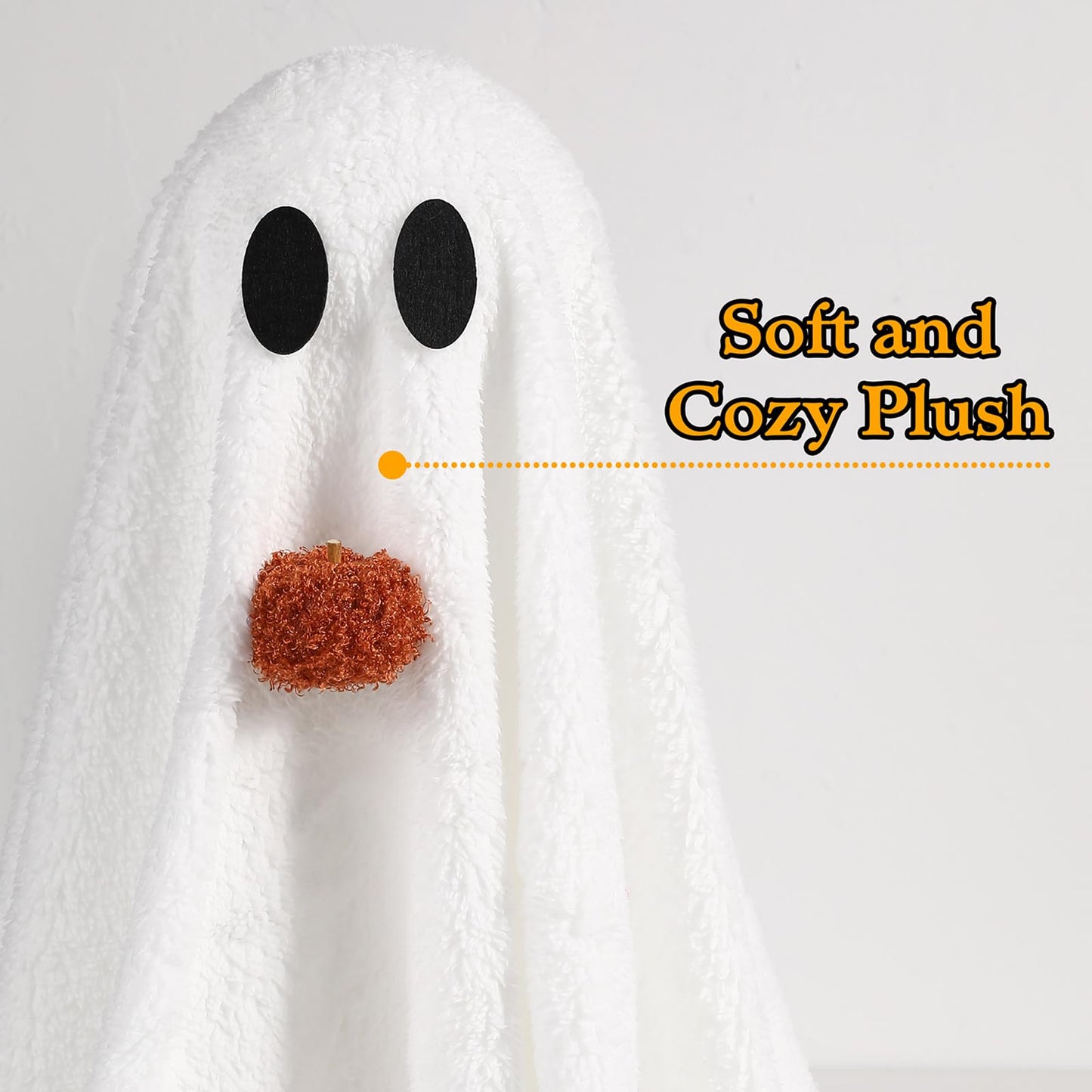 Halloween Decorations-2 Pack Light-Up Sherpa Ghosts with Pumpkin Halloween Decor Indoor Cute Ghost Tabletop Decor for Party Home Kitchen and Fireplace