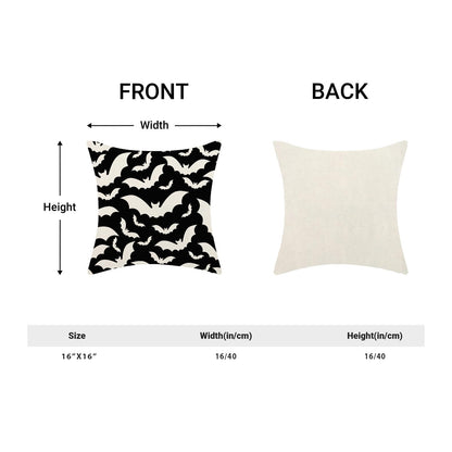 Halloween Pillow Covers 16x16 Inch Set of 2,Black and Cream Bats Throw Pillows Case,Halloween Outdoor Decorative Linen Farmhouse Decor Cushion Covers for Home Sofa Bed Couch