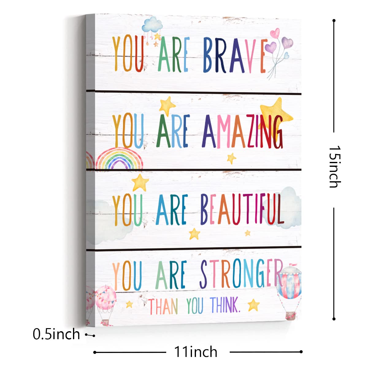You Are Brave Canvas Wall Art,Positive Affirmations Wall Decor for Kids,Inspirational Quote Canvas Framed Wall Art Ready to Hang for Kids Bedroom Nursery Playroom Decorations