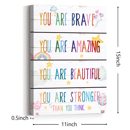 You Are Brave Canvas Wall Art,Positive Affirmations Wall Decor for Kids,Inspirational Quote Canvas Framed Wall Art Ready to Hang for Kids Bedroom Nursery Playroom Decorations