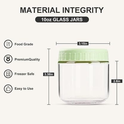 SHOWIN Overnight Oats Containers with Lids, 10oz Glass Jars with Lids 8 pcs, Light Green, Wide Mouth Mason jars for Salad, Yogurt, Snacks, Meal Prep