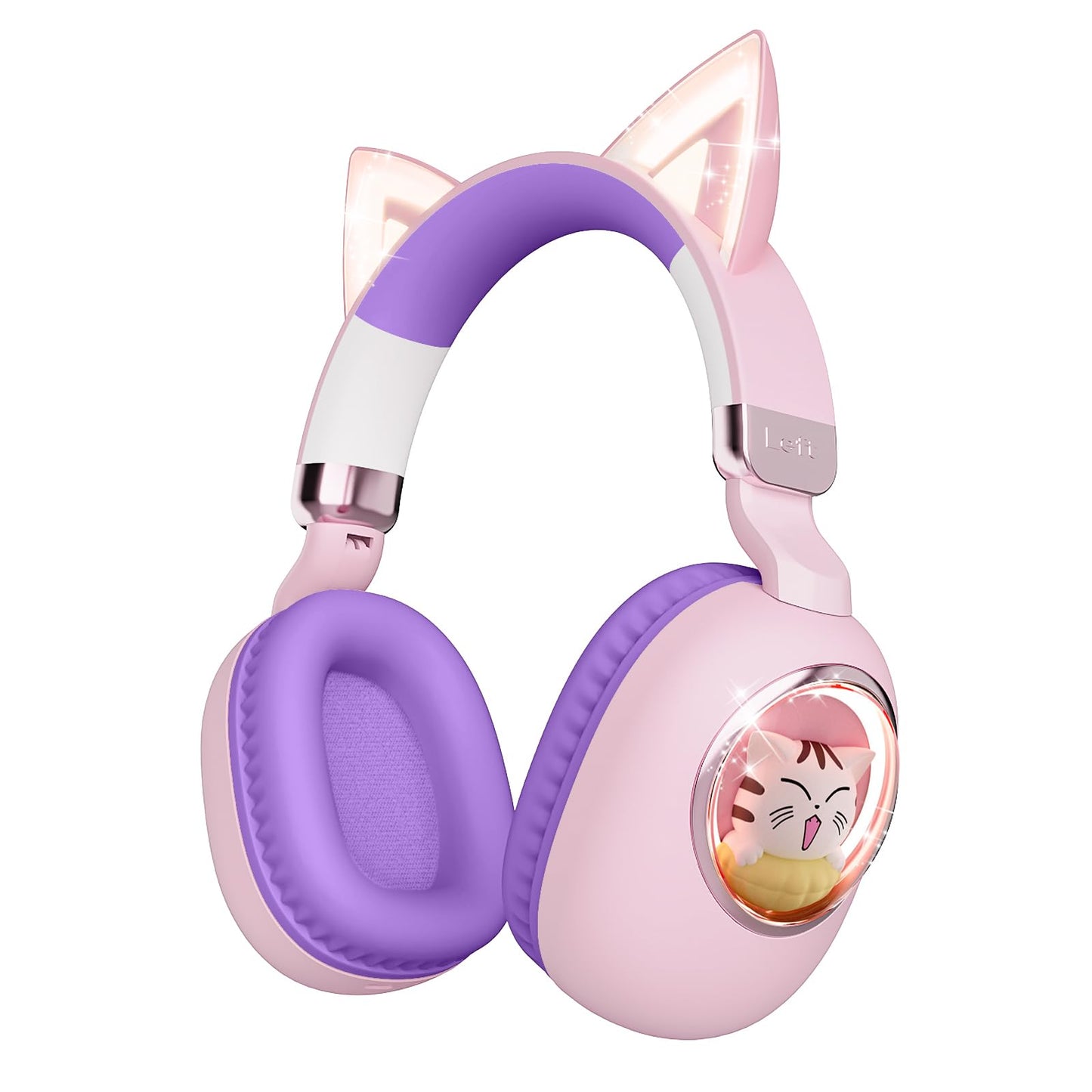 sunvito Kids Headphones Bluetooth 5.4 - Cat Ear LED Light Up Noise Cancelling Wireless Headphones with Mic, 85dB Volume Limited, Wired & Wireless Mode for Travel/School/iPad
