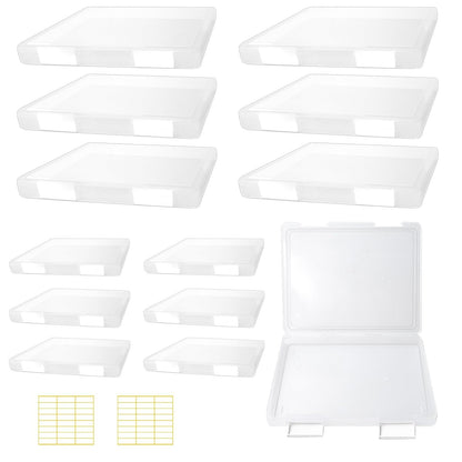 Olutacot 12 Pcs Clear A4 A5 File Box Document Plastic Storage Box with 48 Labels File Holder Organizer Box Paper Plastic Case Magazine Protector with Buckle Office School Supplies(White)
