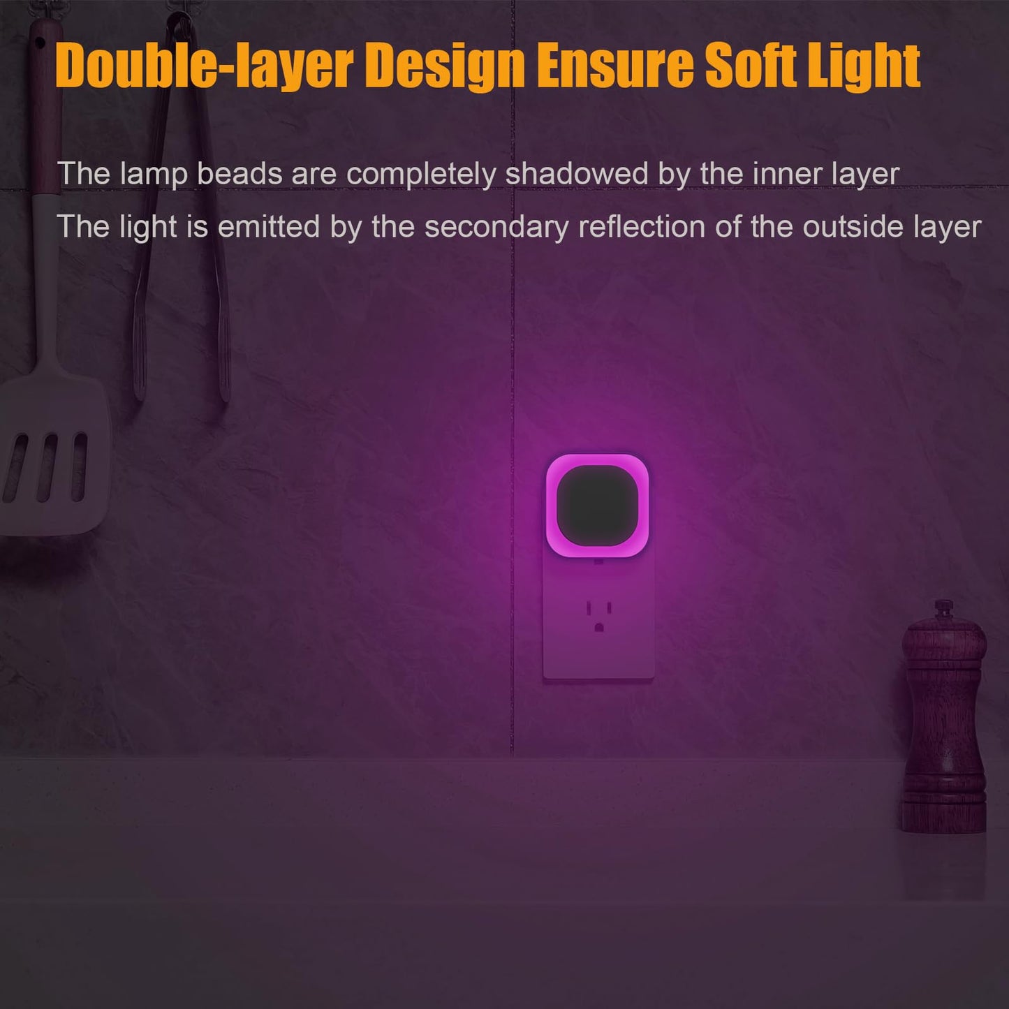2 Pack Plug in Amber Night Light, Auto Dusk to Dawn, Soft Glow, Dimmable, Diffused Light, LED Lights for Bedroom, Kids, Bathroom, Sleep, Baby Nursery, Toddler, Hallway, Kitchen, Home Decor