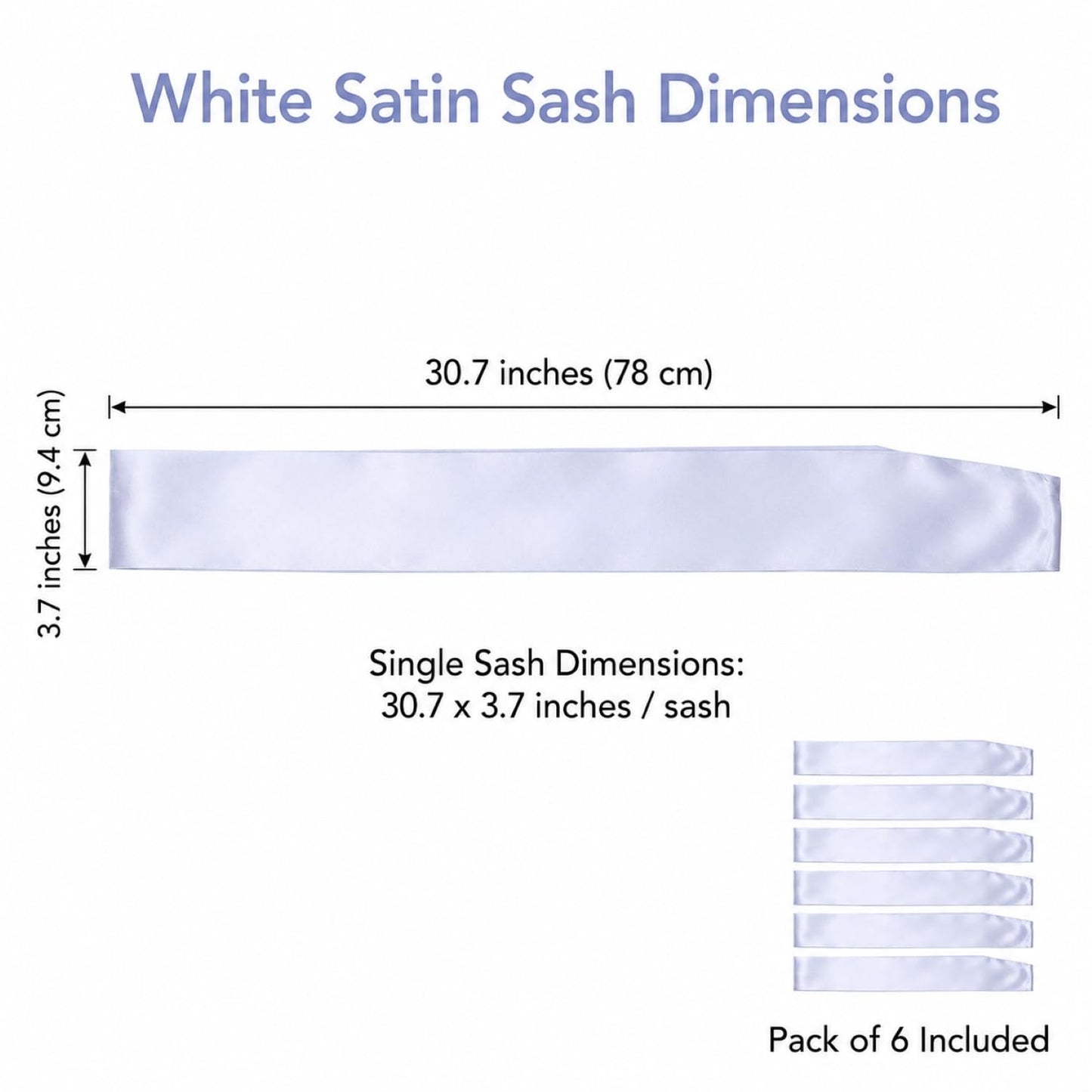 Pack of 6 Blank Satin Pageant Sashes for Princess, Beauty Queen, Homecoming, Winner, Mayor and DIY Decoration, White