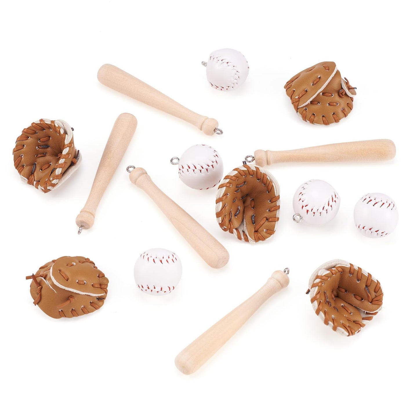 Craftdady 15pcs Sports Ball Charm Pendant Lovely Baseball Bat Glove Hanging Charm Ornament with Loop for DIY Jewelry Craft Keychain Bag Pendant