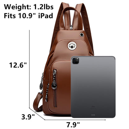 O-TBOST Genuine Leather Sling Bag for Women Convertible Backpack Purse Crossbody Bag Travel Casual Daypack (Brown-1)