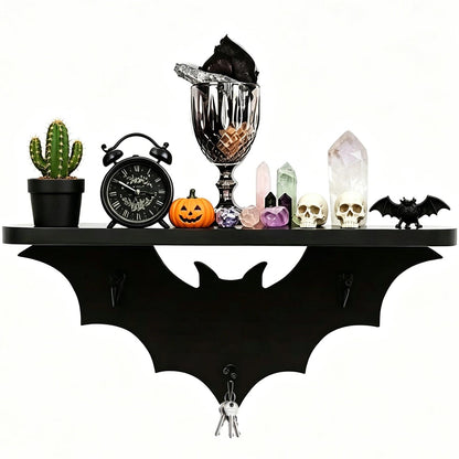 Zoonlinpp Bat Shelf Floating Shelves for Wall Halloween Gothic Room Decor for Bedroom Kitchen Livingroom Wall Shelf with 3 Key Hooks