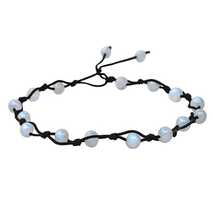 Amazing Gemstone Rainbow Moonstone Anklet Ankle Bracelets for Women - Waterproof Beaded Healing Crystal Anklets, Plus Size Chakra Gemstone Bead Anklet (Stretchy Adjustable - Hand Knotted)
