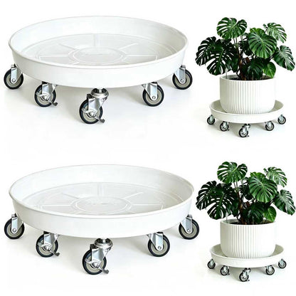 SKAFORZ Rolling Planter Caddy(430lbs Capacity), Heavy Duty Metal Plant Stand with Brake Wheels Plant Dolly Mover Plant Pot Tray Saucer for Indoor Outdoor 16 Inches White 2Pack