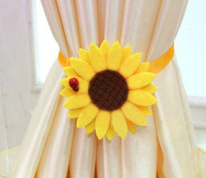 EleCharm 1 Pair Sunflower Curtain Magnetic Tiebacks Non-Woven Fabric Countryside Rural Style Curtain Tie Holdbacks Accessories