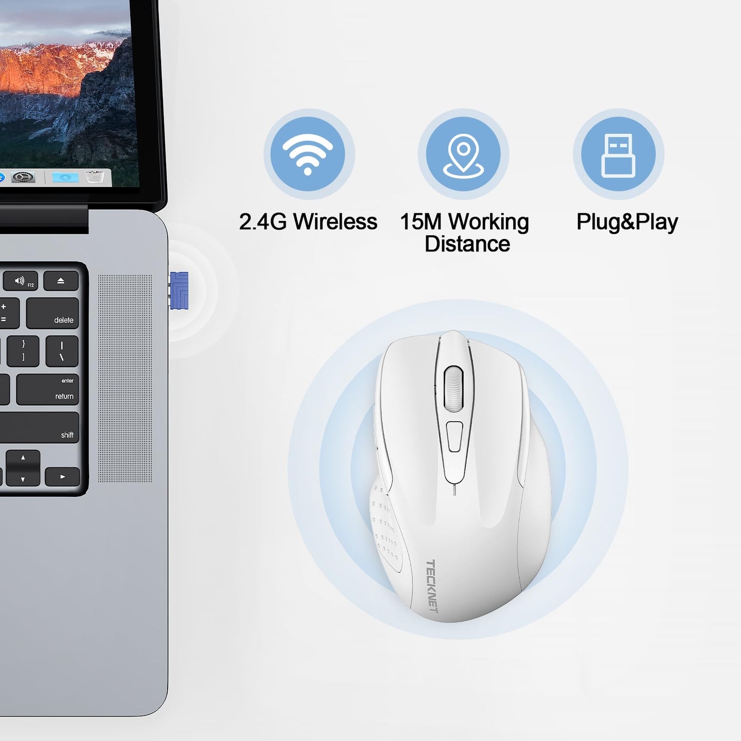 TECKNET Wireless Mouse Rechargeable, 2.4G USB-A Silent Mouse, Quiet Click, 6 Adjustable 4800 DPI, Cordless Computer Mice, Ergonomic Mice for Laptop, 6 Buttons for Chromebook, Ergo Grip - Black