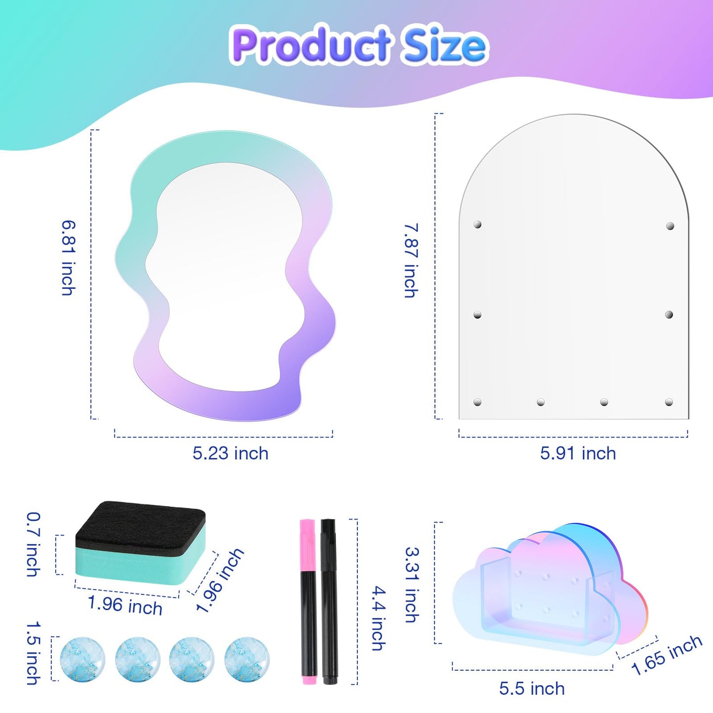 MoKo Locker Accessories Set, 5 in 1 Back to School Supplies College Essentials Includes Magnetic Acrylic Board, Locker Mirror, Markers Holder,Marker Pens and Locker Magnets