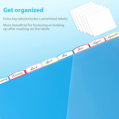8 Tabs Plastic Dividers with 2 Clear Pockets - 3 Sets, Pocket Dividers for 3-Ring Binders, Multi-Color Binder Dividers, Total 24 Tabs