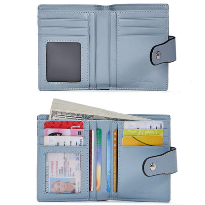 BOSTANTEN Women Leather Wallet RFID Blocking Small Bifold Zipper Pocket Wallet Card Case Purse with ID Window Blue