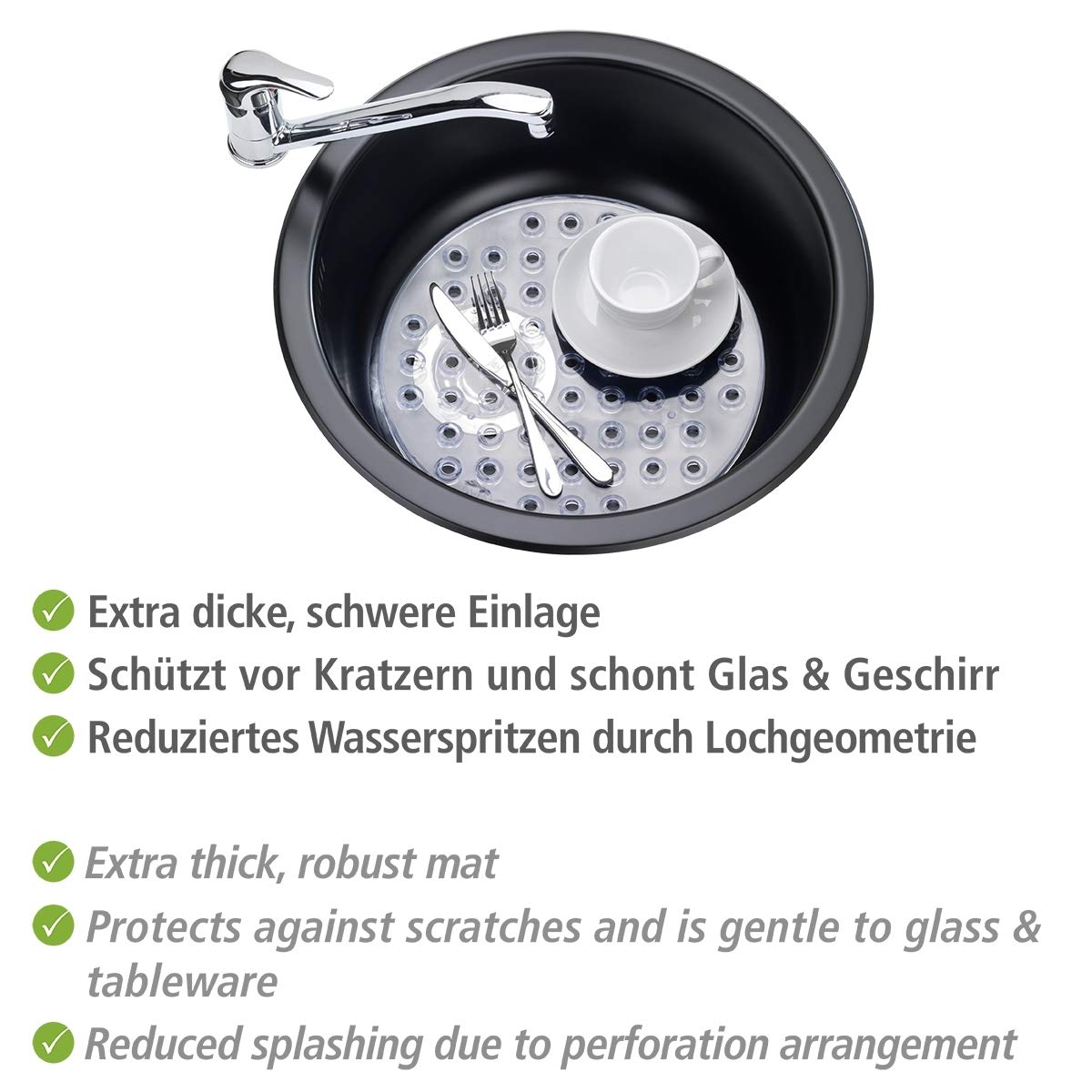 Wenko Sink mat Kristall Transparent-Extra Strong, Round, 31 x 31 x 1 cm