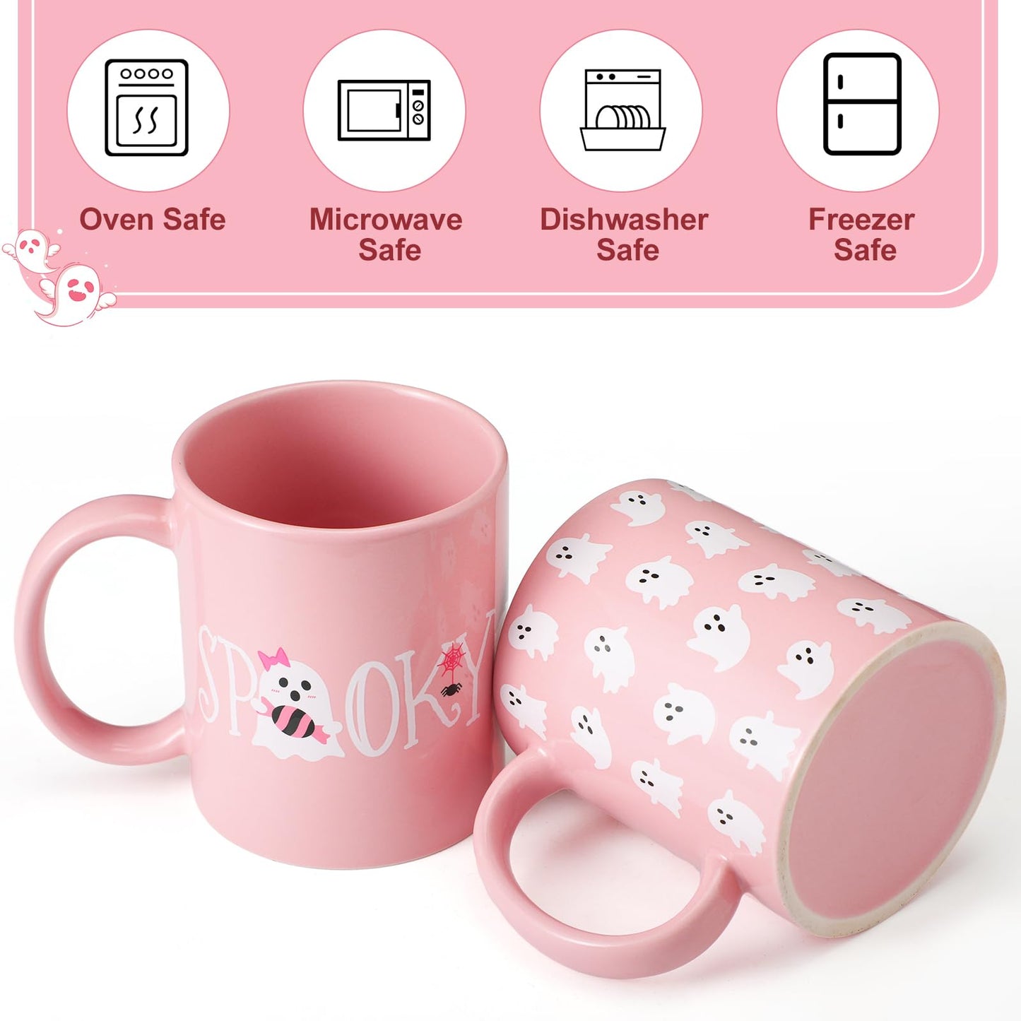Didaey 6 Pcs Pink Halloween Mugs Cute Ghost Coffee Mug 12 oz Pink Ghostface Ceramic Cup for Girly Halloween Birthday Gifts