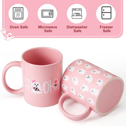 Didaey 6 Pcs Pink Halloween Mugs Cute Ghost Coffee Mug 12 oz Pink Ghostface Ceramic Cup for Girly Halloween Birthday Gifts