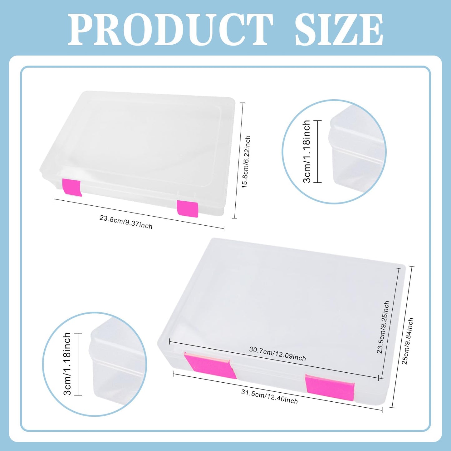 Olutacot 12 Pcs Clear A4 A5 File Box Document Plastic Storage Box with 48 Labels File Holder Organizer Paper Plastic Case Magazine Protector with Buckle Office School Supplies(Pink)