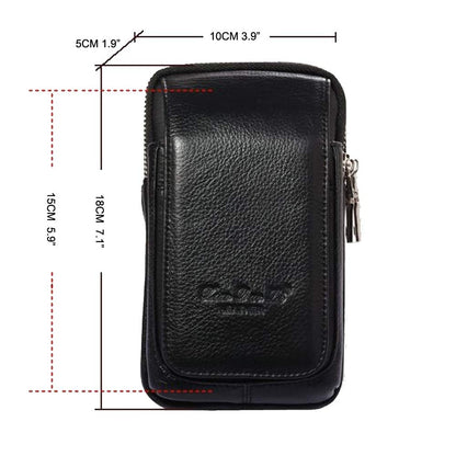 Leather Waist Pack Phone Belt Bag for Men Loop Holster Wallet Cellphone Case Pouch Pack Clip Money Purse for Phone Note Edge Plus (Black)