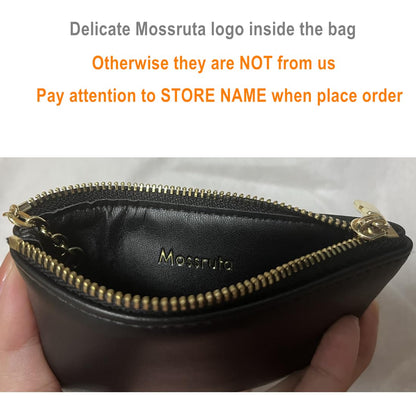 Mossruta Premium Genuine Full Grain Leather Mini Coin Purse Keychain Pouch Card Holder for Men Women (Black)