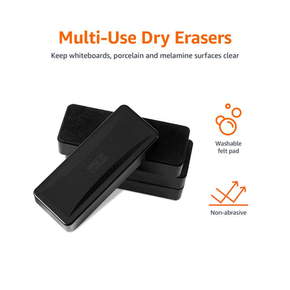 Amazon Basics Dry-Erase Whiteboard Erasers with Soft Pile, for School, Office, Home, and Classroom, Black, 4-Pack