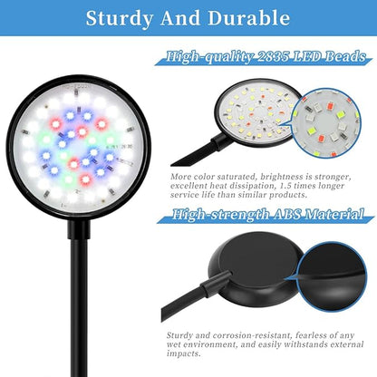 DaToo Mini Clip On Aquarium Light 7W Dimmable Small Fish Tank Light USB Moving Lamp with White Red Blue Green LED for 1 to 3 Gallon Tanks (with Timer)