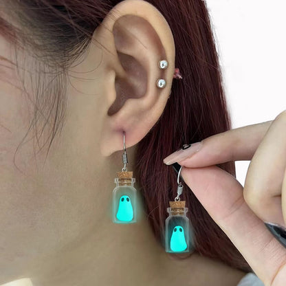 Ghost Earrings(Blue), The Adopt A Ghost In A Bottle Earring, Halloween Tiny Glow-In-The-Dark Spooky Charm Pendant Earrings Christmas Jewelry Gifts for Women