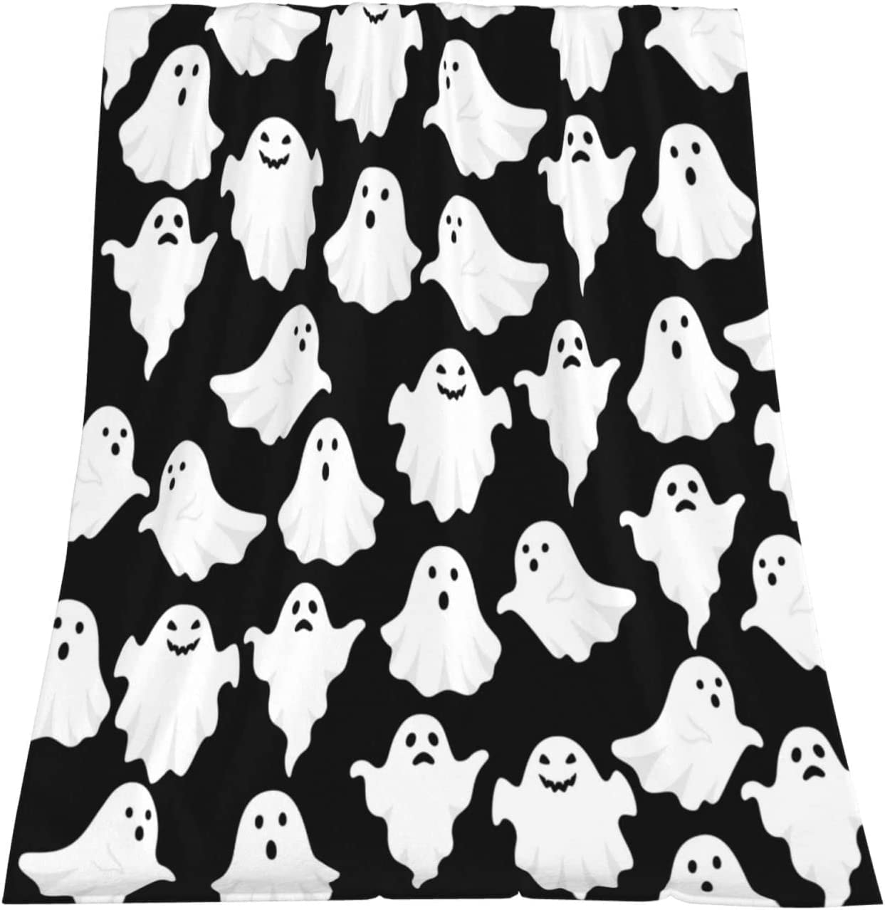 Jbralid Halloween Throw Blankets Funny Ghost Cute Halloween Spooky Black and White Throw Blanket Lightweight Cozy Flannel Blanket for Bedroom Living Rooms Couch Sofa Bed Home Decorations 60x80 Inch