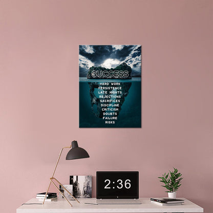 YSPCSUN Inspirational Posters for Office, Success Iceberg Canvas Poster Single Panel Wall Decor for Home Office Dorm Classroom, Framed Canvas Art, 24x18inch